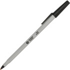 Business Source Fine Point Ballpoint Stick Pens - Fine Pen Point - Black - Light Gray Barrel - Stainless Steel Tip - 12 / Dozen