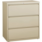Lorell 3-Drawer Putty Lateral Files - 36" x 18.6" x 40.3" - 3 x Drawer(s) for File - Letter, Legal, A4 - Lateral - Locking Drawer, Magnetic Label Holder, Ball-bearing Suspension, Leveling Glide - Putty - Steel - Recycled