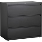 Lorell 3-Drawer Black Lateral Files - 42" x 18.6" x 40.3" - 3 x Drawer(s) for File - Letter, Legal, A4 - Lateral - Locking Drawer, Magnetic Label Holder, Ball-bearing Suspension, Leveling Glide - Black - Steel - Recycled