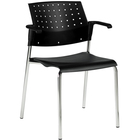 Global Sonic Stacking Chair - Black Polypropylene Seat - Black Polypropylene Back - Chrome Frame - Four-legged Base - Armrest - 1 Each