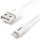 StarTech.com 1m (3ft) White Apple 8-pin Lightning Connector to USB Cable for iPhone / iPod / iPad - 3.3 ft Lightning/USB Data Transfer Cable for iPad, iPhone, iPod - First End: 1 x Type A Male USB - Second End: 1 x Lightning Male Proprietary Connector - M