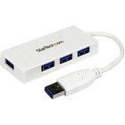 StarTech.com Portable 4 Port SuperSpeed Mini USB 3.0 Hub - White - Add four external USB 3.0 ports to your notebook or Ultrabook™ with a slim, portable hub - White Four Port Mini USB Hub - 4Port External SuperSpeed USB 3 Hub with built-in cable - 4 Port USB 3.0 Hub