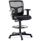 Lorell Ratchet Back Mesh Mid-Back Stool - Black Fabric Seat - Black Mesh Back - 5-star Base - Black - 1 Each