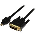 StarTech.com 6ft (2m) Micro HDMI to DVI Cable, Micro HDMI to DVI Adapter Cable, Micro HDMI Type-D to DVI-D Monitor/Display Converter Cord - 6.6ft/2m Micro HDMI to DVI-D (24-pin) cable (M/M); Full HD 1920x1200p 60Hz/1080p/Single link - Micro HDMI to DVI cable w/ durable PVC jacket/flexible strain relief/30AWG wire - Video converter connects Micro HDMI Type-D device to DVI display/monitor