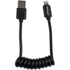 StarTech.com 0.3m (1ft) Coiled Black Apple 8-pin Lightning Connector to USB Cable for iPhone / iPod / iPad - 11.8" Lightning/USB Data Transfer Cable for iPhone, iPod, iPad - First End: 1 x Type A Male USB - Second End: 1 x Lightning Male Proprietary Conne