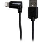 StarTech.com 2m (6ft) Angled Black Apple 8-pin Lightning Connector to USB Cable for iPhone / iPod / iPad - Charge or Sync your iPhone, iPod, or iPad with the cable out of the way - Black Lightning USB Cable - Angled 8 pin Lightning Cable - Apple Lightning USB Cable - Angled iPad iPod iPhone Lightning USB Cable - 2m 6ft, Black - Charge and Sync