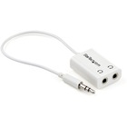 StarTech.com White Slim Mini Jack Headphone Splitter Cable Adapter - 3.5mm Male to 2x 3.5mm Female - Split the audio from your iPod / MP3 player to two sets of headphones - Mini Jack Splitter - Headphone Splitter Cable - Headphone Y Cable - Mini Stereo Splitter - Slim 3.5mm Audio Splitter Cable - 3.5mm Male to 2x 3.5mm Female, White