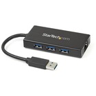 StarTech.com 3 Port Portable USB 3.0 Hub with Gigabit Ethernet Adapter NIC - Aluminum w/ Cable - Add 3 external USB 3.0 ports w/ UASP and a Gb Ethernet port to your laptop through one USB 3.0 port - 3 Port Portable USB 3.0 Hub w/ Gb Ethernet Adapter NIC -