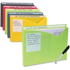 C-Line Write-on Poly File Jackets - Letter - 8 1/2" x 11" Sheet Size - 225 Sheet Capacity - 1" Expansion - 1" Fastener Capacity - Full Tab Cut - Polypropylene - Lime Green, Amber Orange, Steel Blue, Raspberry Red, Charcoal Gray - 10 / Pack