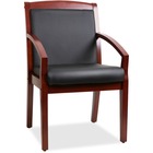 Lorell Sloping Arms Wood Guest Chair - Black Bonded Leather Seat - Black Bonded Leather Back - Cherry Wood Frame - Four-legged Base - 1 Each