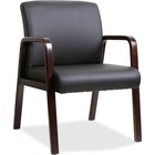 Lorell Guest Chair - Black Bonded Leather Seat - Black Bonded Leather Back - Espresso Solid Wood Frame - Four-legged Base - Armrest - 1 Each