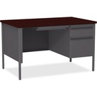 Lorell Fortress Series 48" Right Single-Pedestal Desk - Laminated Rectangle, Mahogany Top - 30" Table Top Length x 48" Table Top Width x 1.1" Table Top Thickness - 29.5" Height - Assembly Required - Mahogany - Steel