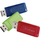 Verbatim 8GB Store 'n' Go USB Flash Drive - 3pk - Red, Green, Blue - 8 GB - Red, Blue, Green - 3 Pack - Capless, Retractable, Password Protection