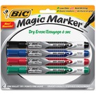 BIC Great Erase Liquid Ink Dry Erase Markers - Fine Marker Point - Bullet Marker Point Style - Black, Blue, Red, Green - 4 / Pack