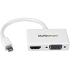 StarTech.com Travel A/V Adapter - 2-in-1 Mini DisplayPort to HDMI or VGA Converter - White - Connect a Mini DisplayPort-equipped PC or Mac to an HDMI or VGA display - Mini Displayport to HDMI - Mini DisplayPort to VGA - Mini DP to HDMI - Mini DP to VGA - MacBook to projector - MacBook video output - Mini DisplayPort to VGA and HDMI