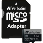 Verbatim 64GB Pro 600X microSDXC Memory Card with Adapter, UHS-I V30 U3 Class 10 - 90 MB/s Read - 45 MB/s Write - 600x Memory Speed - Lifetime Warranty