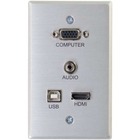 C2G VGA + 3.5mm + HDMI and USB Pass Through Single Gang Wall Plate - 1-gang - Aluminum - 1 x HDMI Port(s) - 1 x Mini-phone Port(s) - 1 x VGA Port(s)