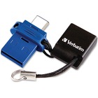 Verbatim USB-C Store 'n' Go Dual USB Flash Drive - 64 GB - USB 3.0 Type C - Blue - Lifetime Warranty - 1 Each - TAA Compliant