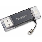 Verbatim 16GB Store 'n' Go Dual Flash Drive - 16 GB - USB 3.2 (Gen 1) Type A, Lightning - Graphite - Lifetime Warranty - 1 Each