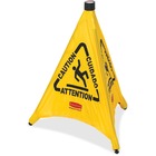 Rubbermaid Commercial Caution Sign - 1 Each - Wet Floor Symbol Design - Caution Print/Message - 21" (533.40 mm) Width x 30" (762 mm) Height - Cone Shape - Durable, Collapsible, Foldable, Multilingual - Yellow