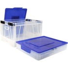 Storex Collapsible Crate with Lid, Clear/Blue - Lid Lock Closure - Clear, Blue - For Letter, Grocery, File - Recycled - 1 Each