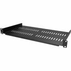 StarTech.com 1U Vented Server Rack Cabinet Shelf - Fixed 10in Deep Cantilever Rackmount Tray for 19" Data/AV/Network Enclosure w/Cage Nuts - 1U 19in vented server rack cabinet shelf/rackmount cantilever tray 10in deep - Universal fit in existing EIA/ECA-310 data/network racks - w/mounting hardware - Heavy-duty - Easy to install - Durable SPCC commercial cold-rolled steel 44lb weight cap.