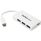StarTech.com 4 Port USB C Hub with 1x USB-C & 3x USB-A (SuperSpeed 5Gbps) - USB Bus Powered - Portable/Laptop USB 3.0 Type-C Hub - White - Portable 4 Port USB-C hub - USB Type-C laptop to 3 USB-A/1 USB-C - SuperSpeed 5Gbps (USB 3.0/USB 3.1/3.2 Gen 1) - USB bus powered draw up to 15W (3A/5V) total shared - OS independent - White USB C to USB A adapter hub - Works w/ Thunderbolt 3/USB 2.0