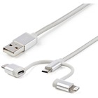 StarTech.com 1m USB Multi Charging Cable - Braided - Apple MFi Certified - USB 2.0 - Charge 1x device at a time - For USB-C or Lightning devices attach the corresponding connector of the cable to the Micro-USB connector and plug into your device - For Micro-USB devices plug the middle connector into your device - USB multi charging cable lets you carry one cable for all of your charging needs - Avoid kinks and tangles with this braided 3 in 1 charging cable - Charge one device at a time - U