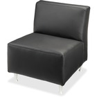 Lorell Fuze Modular Series Armless Lounge Chair - Black Leather Seat - Black Leather Back - Brushed Aluminum Frame - High Back - 1 Each