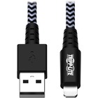 Tripp Lite Heavy-Duty USB Sync/Charge Cable with Lightning Connector, 3 ft. (0.9 m) - 3 ft Lightning/USB Data Transfer Cable for iPhone, iPad mini, iPod, iPod touch, Network Device, iPad Air, iPad - First End: 1 x USB Type A - Male - Second End: 1 x 8-pin Lightning - Male - MFI - Black, White