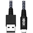 Tripp Lite Heavy-Duty USB Sync/Charge Cable with Lightning Connector, 6 ft. (1.8 m) - 6 ft Lightning/USB Data Transfer Cable for iPhone, iPad mini, iPod, iPod touch, Network Device, iPad Air, iPad - First End: 1 x USB Type A - Male - Second End: 1 x 8-pin Lightning - Male - 480 Mbit/s - MFI - Nickel Plated Connector - Gold Plated Contact - Black, White