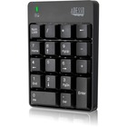 Adesso Wireless Spill Resistant 18-Key Numeric Keypad - Wireless Connectivity - RF - 30 ft (9144 mm) - 2.40 GHz - USB Interface - 18 Key - English (US) - Computer - Windows - Membrane Keyswitch - AAA Battery Size Supported - Black