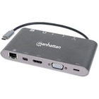 Manhattan SuperSpeed USB-C to 7-in-1 Docking Station - for Notebook/Tablet PC/Desktop PC/Smartphone - 60 W - USB Type C - 5 x USB Ports - 3 x USB 3.0 - Network (RJ-45) - HDMI - VGA - Mini DisplayPort - Audio Line Out - Wired