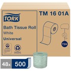 TORK Universal Bath Tissue Roll, 2-Ply - 2 Ply - 4.2" x 156.3 ft - 500 Sheets/Roll - 4.40" (111.76 mm) Roll Diameter - White - Paper - Soft, Absorbent, Embossed - For Bathroom - 48 / Carton