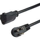 StarTech.com 3ft (1m) Power Extension Cord, Right Angle NEMA 5-15P to NEMA 5-15R, 13A 125V, 16AWG, Black, Flat Outlet Extension Cable - AC power extension cable 3ft (0.9m) 16AWG power supply extension cable NEMA 5-15R to Right-Angle NEMA 5-15P; 125V at 13A; UL listed; Fully molded connectors; 3 Conductor extension cord; Fire rating VW-1; Jacket Rating SJT; Jacket material PVC