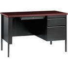 Lorell Fortress Series Mahogany Laminate Top Desk - 45.5" x 24" x 29.5" , 1.1" Top - Box Drawer(s), File Drawer(s) - Single Pedestal on Right Side - Square Edge - Material: Steel Frame - Finish: Charcoal Gray Frame, Mahogany Laminate Surface
