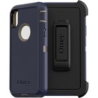 OtterBox Defender Carrying Case (Holster) Apple iPhone XS, iPhone X Smartphone - Dark Lake Blue - Slip Resistant, Dirt Resistant, Dust Resistant, Lint Resistant, Drop Resistant, Impact Absorbing - Synthetic Rubber Body - Holster, Belt Clip