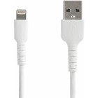 StarTech.com 6 foot/2m Durable White USB-A to Lightning Cable, Rugged Heavy Duty Charging/Sync Cable for Apple iPhone/iPad MFi Certified - Aramid fiber shelters heavy duty lightning cable from stress of bends/twists - White durable strong rugged USB-A to Lightning charger cable - Strain relief for 10000 bend cycles - Apple MFi certified charging cord for iPhone - USB 2.0 480 Mbps