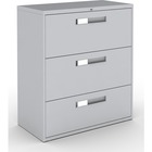 Global 9300 Series Centre Pull Lateral File - 3-Drawer - 18" x 36" x 40.5" - 3 x Drawer(s) for File - Letter, Legal, A4 - Lateral - Hanging Bar, Interlocking, Anti-tip, Pull Handle, Ball-bearing Suspension, Leveling Glide, Lockable, Durable, Reinforced - Gray - Steel