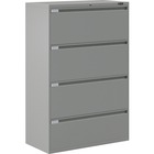 Global 9300 Series Full Pull Lateral File - 4-Drawer - 18" x 36" x 54" - 4 x Drawer(s) for File - Letter, Legal, A4 - Lateral - Pull Handle, Durable, Hanging Bar, Interlocking, Anti-tip, Leveling Glide, Lockable, Ball-bearing Suspension, Welded - Gray