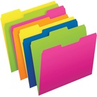 Pendaflex Twisted Glow 1/2 Tab Cut Letter Recycled Top Tab File Folder - 8 1/2" x 11" - Top Tab Location - Assorted Position Tab Position - Blue/Yellow, Green/Yellow, Green/Pink, Pink/Orange - 24 / Pack