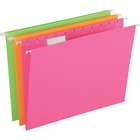 Pendaflex 1/5 Tab Cut Letter Recycled Hanging Folder - 8 1/2" x 11" - Neon Pink, Neon Orange, Neon Green - 12 / Pack