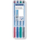 Lumocolor Medium Point Dry-Erase Markers - Medium Marker Point - 1 mm Marker Point Size - Black, Blue, Green, Red Water Based Ink - 4 / Set