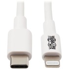 Tripp Lite USB-C to Lightning Cable (M/M), White, 3 ft. (0.9 m) - 3 ft Lightning/USB Data Transfer Cable for iPhone, iPad, iPod, MacBook, Chromebook, Wall Charger, External Hard Drive, iPad mini, iPad Air, iPod touch, iPad Pro, ... - First End: 1 x 8-pin Lightning - Male - Second End: 1 x USB 2.0 Type C - Male - 480 Mbit/s - MFI - Nickel Plated Connector - Gold Plated Contact - 30/24 AWG - White