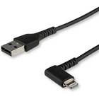 StarTech.com 2m USB A to Lightning Cable iPhone iPad Durable Right Angled 90 Degree Black Charger Cord w/Aramid Fiber Apple MFI Certified - Kevlar aramid fiber shelters durable USB A to Lightning cable from bends & pull stress - Right angled connector pre