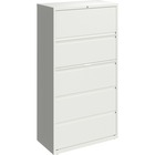 Lorell 36" White Lateral File - 5-Drawer - 36" x 18.6" x 67.6" - 5 x Drawer(s) for File - Letter, Legal, A4 - Lateral - Hanging Rail, Magnetic Label Holder, Locking Drawer, Locking Bar, Ball Bearing Slide, Reinforced Base, Adjustable Leveler, Interlocking, Anti-tip, Versatile - White - Steel - Recycled