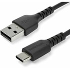 StarTech.com 1m USB A to USB C Charging Cable - Durable Fast Charge & Sync USB 2.0 to USB Type C Data Cord - Aramid Fiber M/M 3A Black - USB A to USB C charging cable w/ aramid fiber sheltering the heavy duty cord from stress of bends & pulls - High quality USB 2.0 cable w/extended strain relief withstands 10000 bend cycles at 180 degree angle - Up to 3A for fast charging