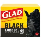 Glad Black 90L Large Bags - Large Size - 90 L - 30" (762 mm) Width x 33" (838.20 mm) Length - Black - 30/Box - Garbage