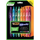 BIC Gel-ocity 0.7mm Retractable Pen - Medium Pen Point - 0.7 mm Pen Point Size - Refillable - Retractable - Purple, Blue, Green, Lime, Light Orange, Pink, Fuschia, Dark Orange - 8 / Pack