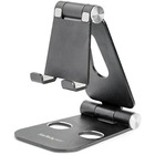 StarTech.com Phone and Tablet Stand - Foldable Universal Mobile Device Holder - Smartphones/Tablets - Adjustable Cell Phone Stand for Desk - Black adjustable multi-angle phone and tablet stand for hands-free viewing - Universal cell phone stand for desk holds devices up to 1.7lb/0.4in thick incl. iPad Pro - Portable/Foldable smartphone stand holder - Sturdy aluminum w/ anti-slip pads